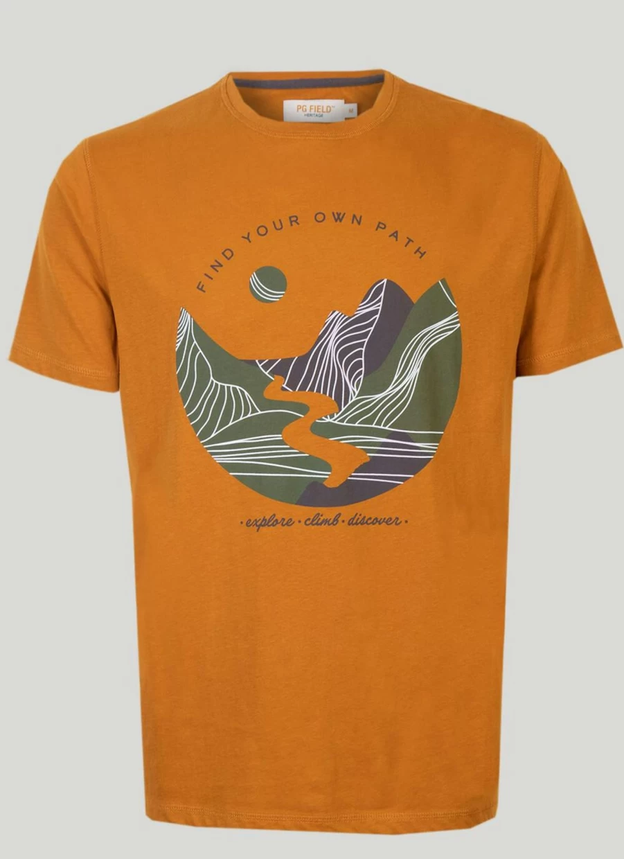 PG Field Men's Mustard Graphic Print T-Shirt - Stylish Casual Tee with Unique Design