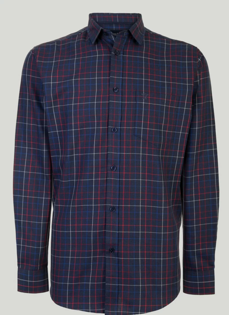 James Pringle Men's Long Sleeve Check Shirt - Classic Plaid Button-Up for Men