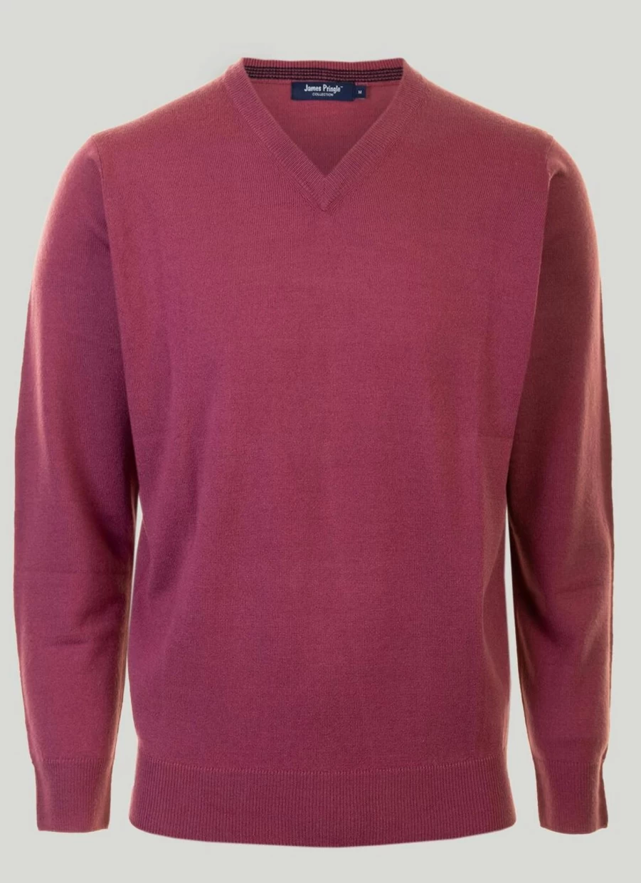 James Pringle Men's Berry V-Neck Fine Knit Jumper - Soft Wool Sweater for Men