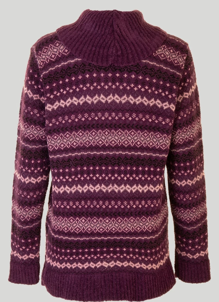 Country Rose Women's Berry Fairisle Knit Jumper with Cowl Neck