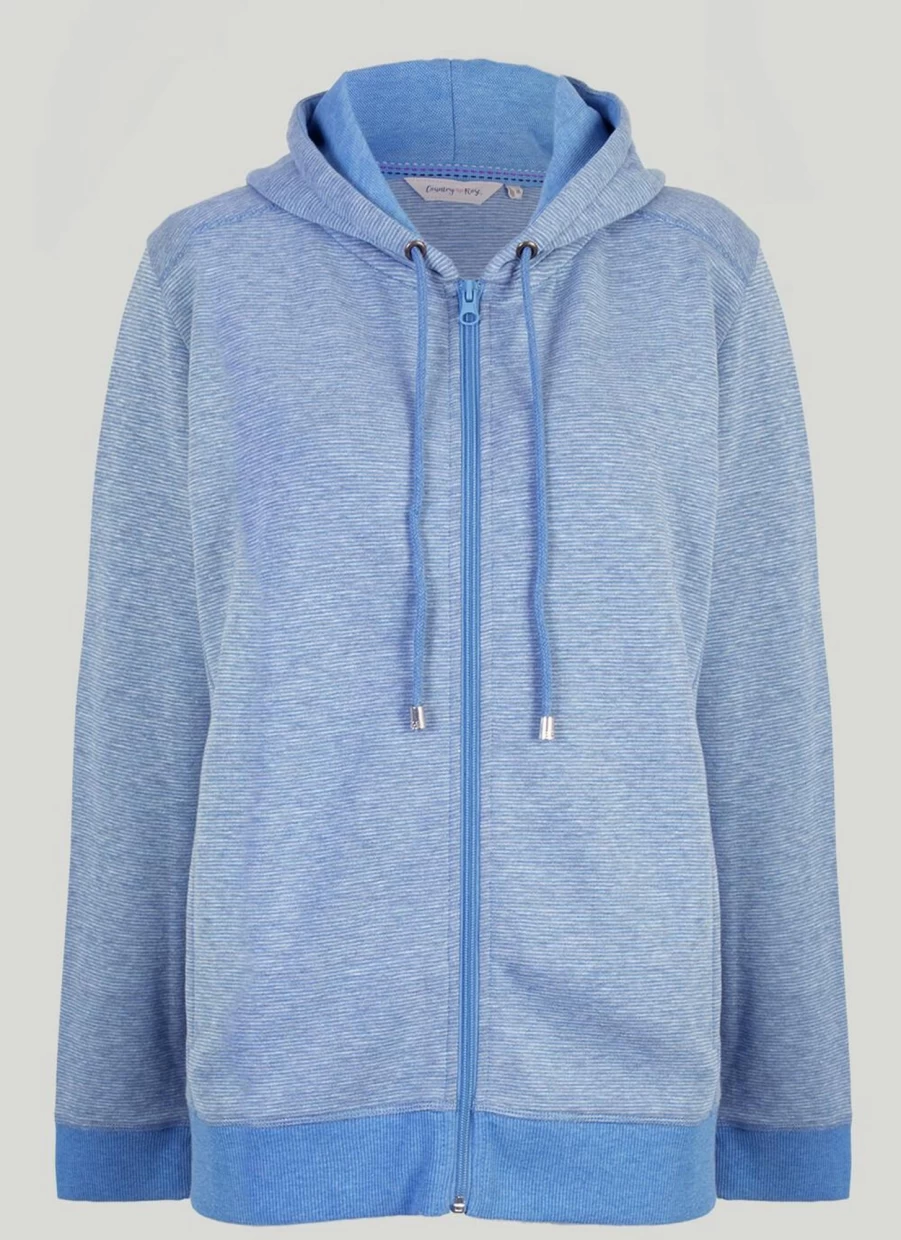 Country Rose Women's Blue Striped Hoodie - Soft Casual Pullover Sweatshirt