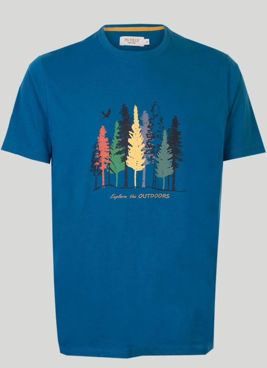 PG Field Men's Teal Graphic Print T-Shirt - Stylish Casual Crewneck Tee