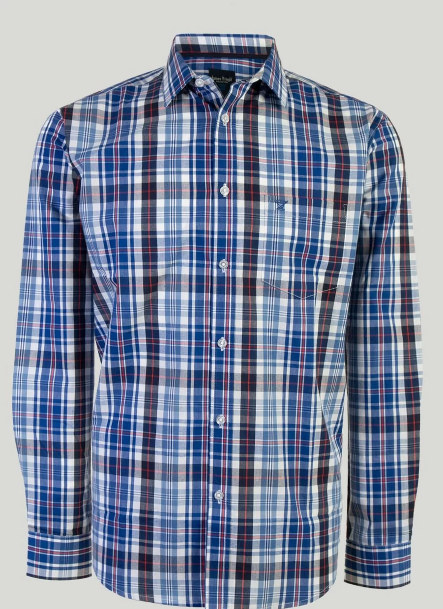 James Pringle Men's Long Sleeve Checkered Shirt - Classic Plaid Button-Up for Men