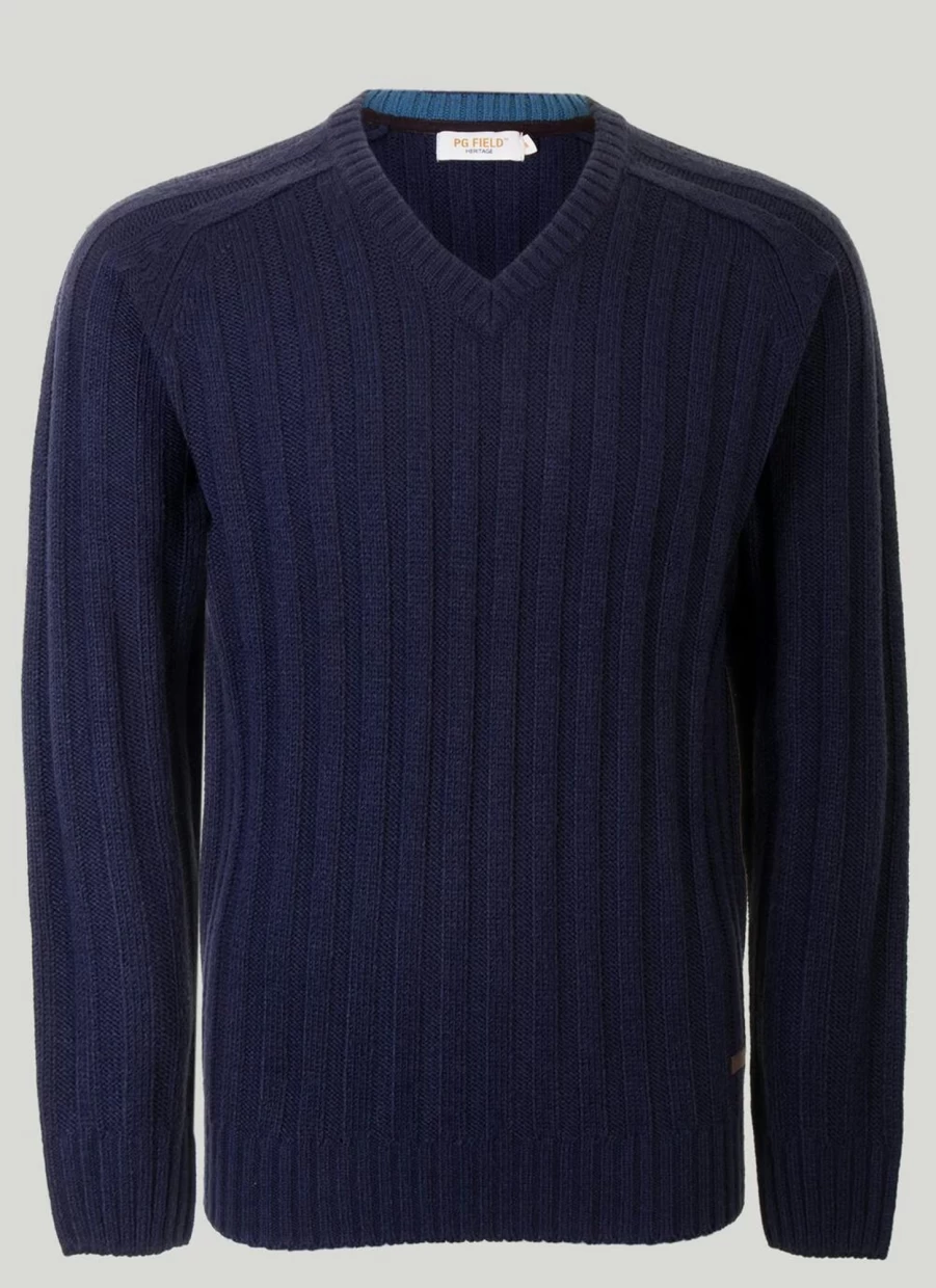 PG Field Men's Slim Fit V-Neck Ribbed Knit Jumper for Casual Wear