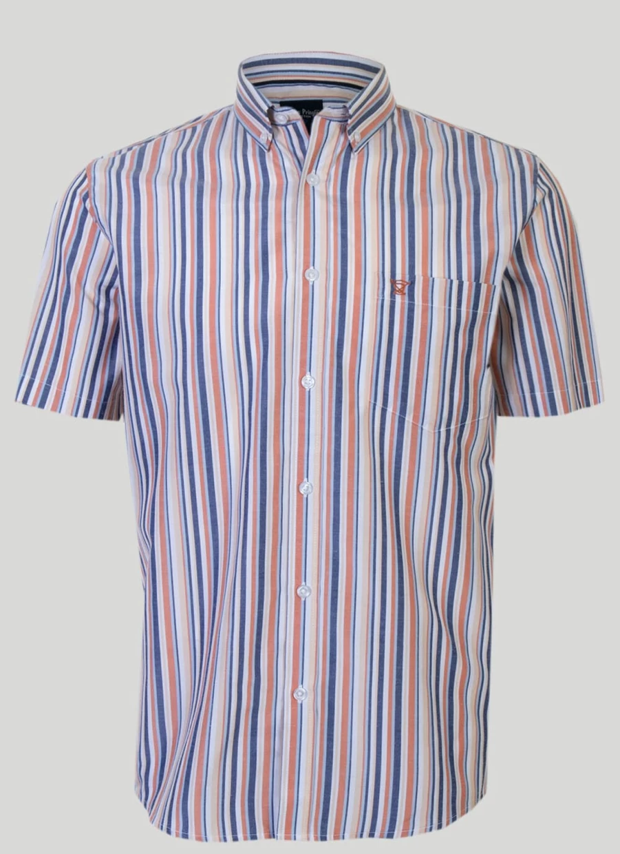 James Pringle Men's Stripe Short Sleeve Casual Shirt - Classic Fit Summer Top