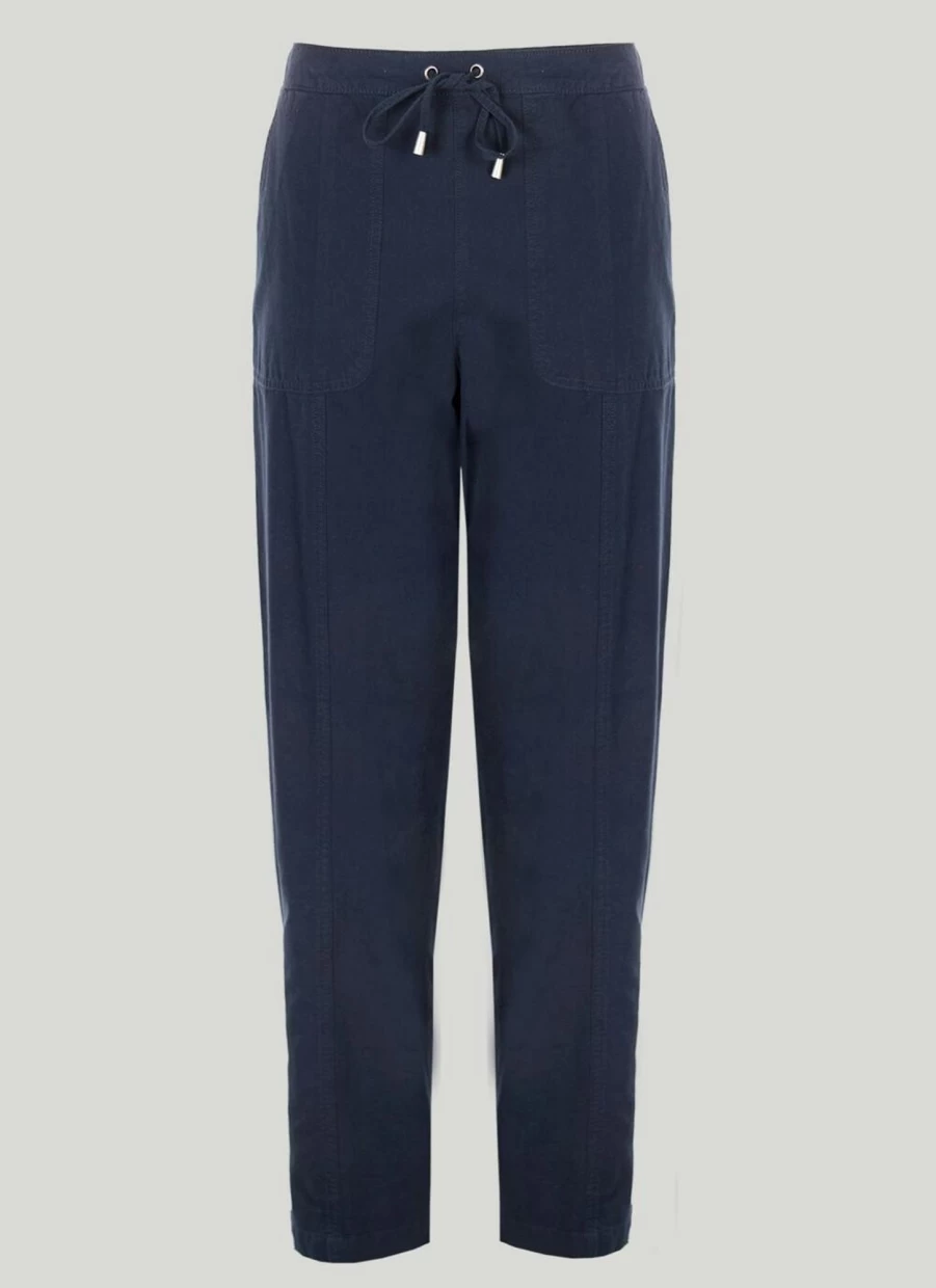 Isle Women's Navy Chambray Pull On Trousers - Comfortable Stretch Casual Pants