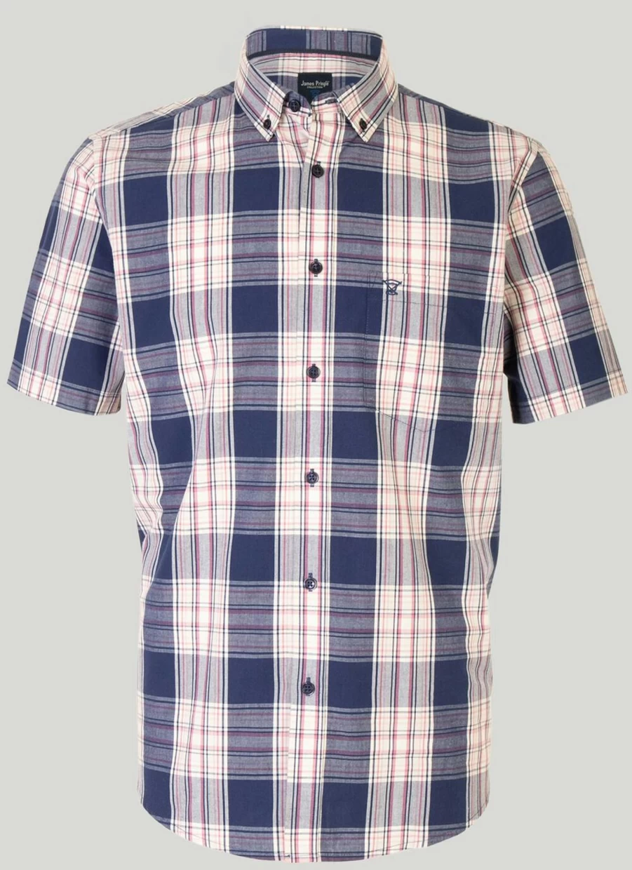 James Pringle Men's Classic Short Sleeve Cotton Shirt - Breathable Summer Casual Top