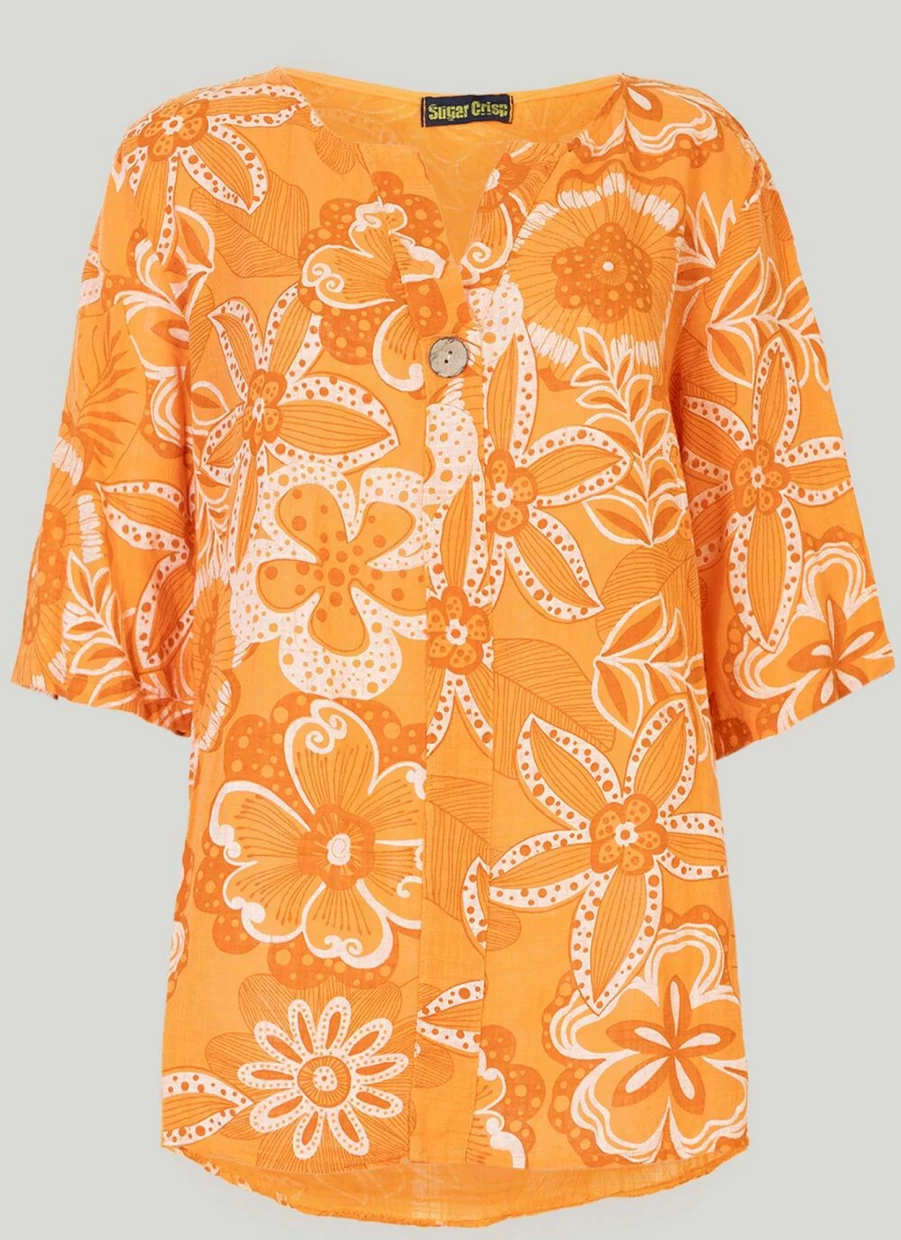 "Women's Orange Floral Print Blouse | Sugar Crisp Fashion Tops"