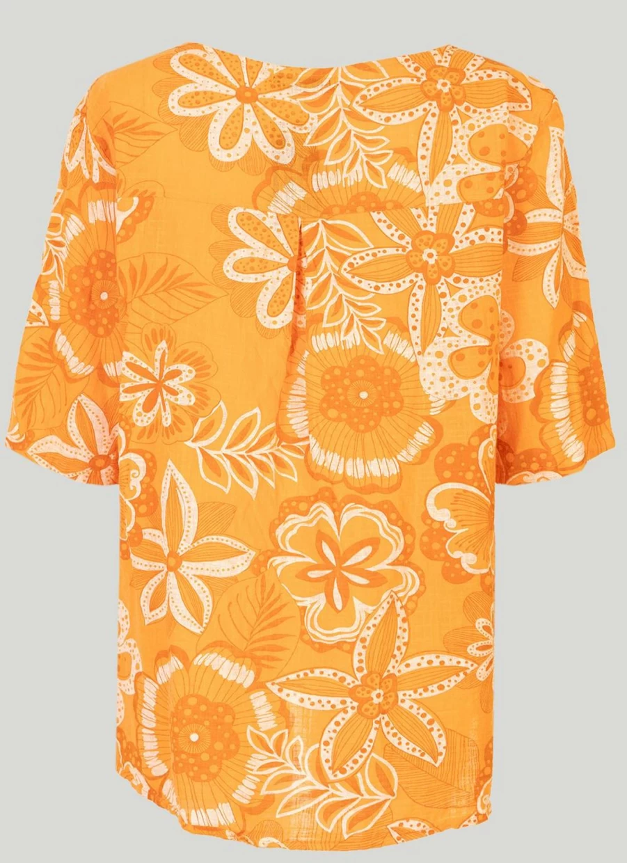 "Women's Orange Floral Print Blouse | Sugar Crisp Fashion Tops"