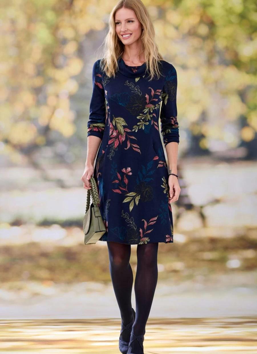 Isle Women's Cowl Neck Printed Dress - Elegant Flowy Boho Chic Style