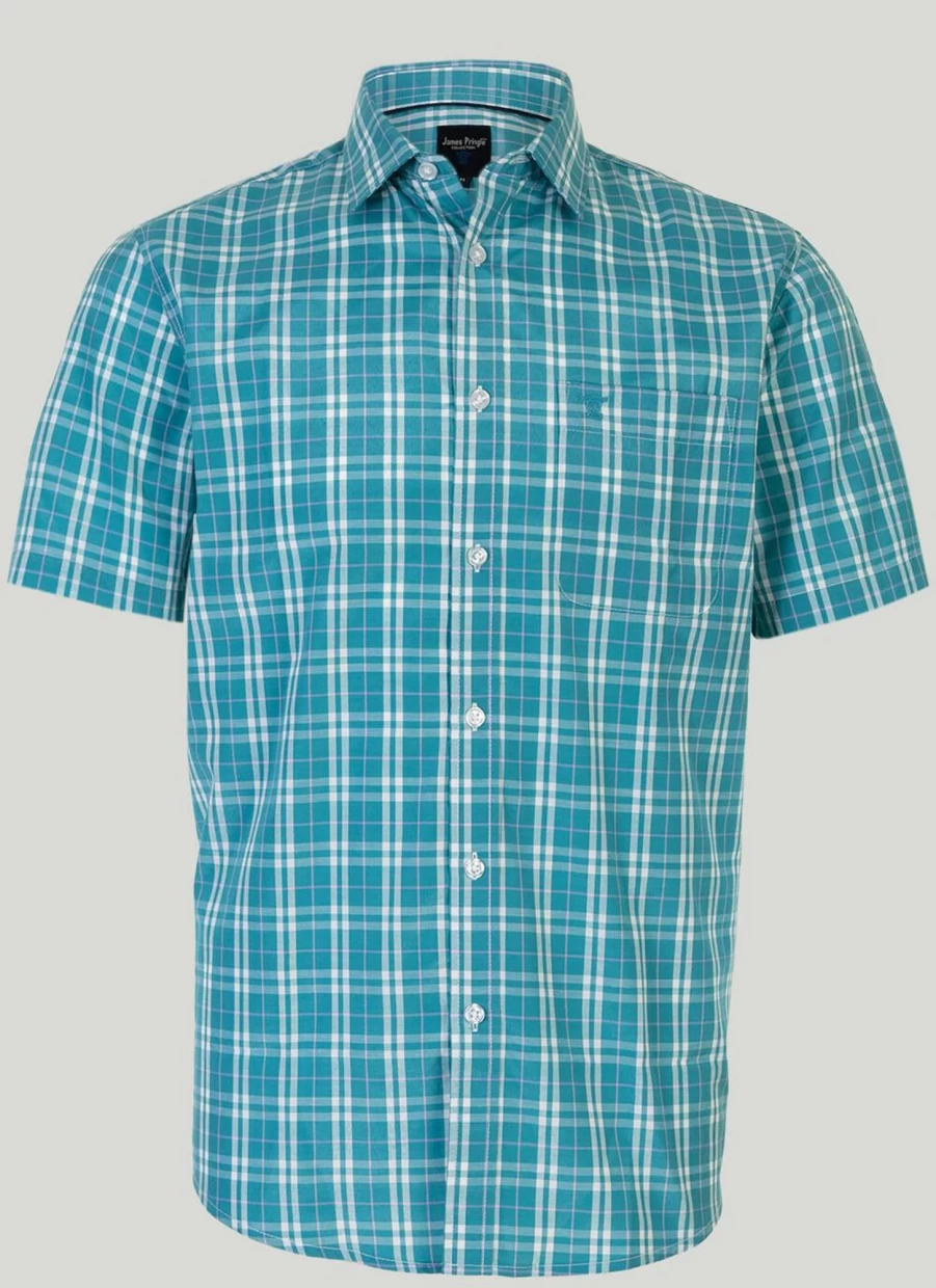 James Pringle Men's Classic Short Sleeve Check Shirt - Stylish Casual Plaid Button-Up for Men