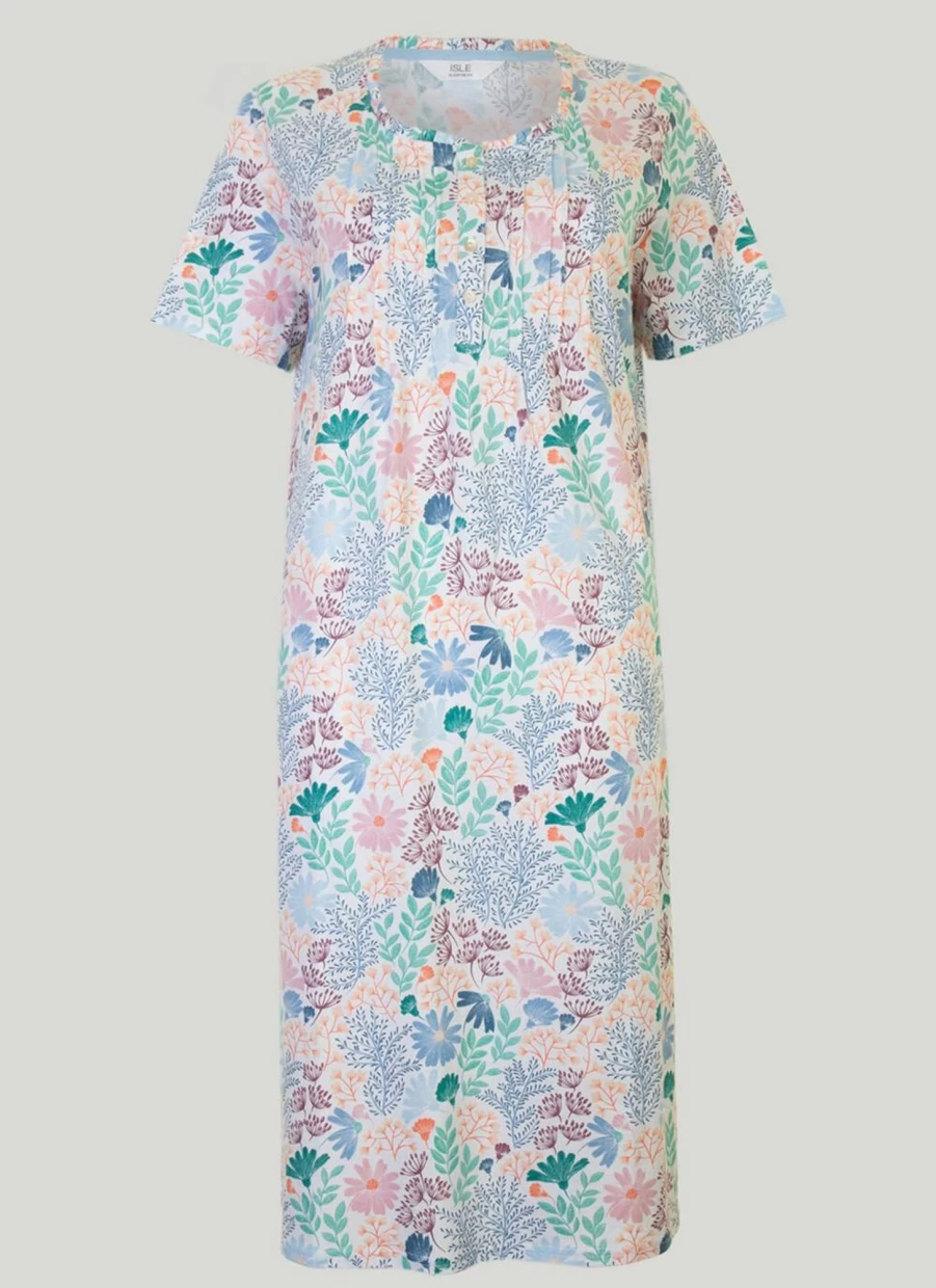 "Isle Women's Pink Floral Print Nightdress - Soft Sleepwear Summer Dress"
