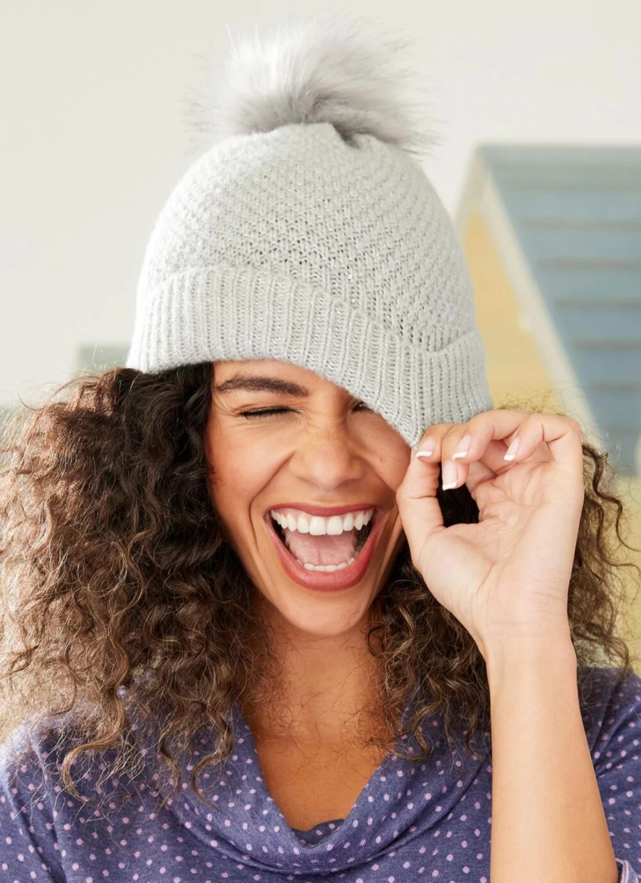 Isle Women's Sequin Pom Pom Hat - Sparkling Winter Beanie for Women
