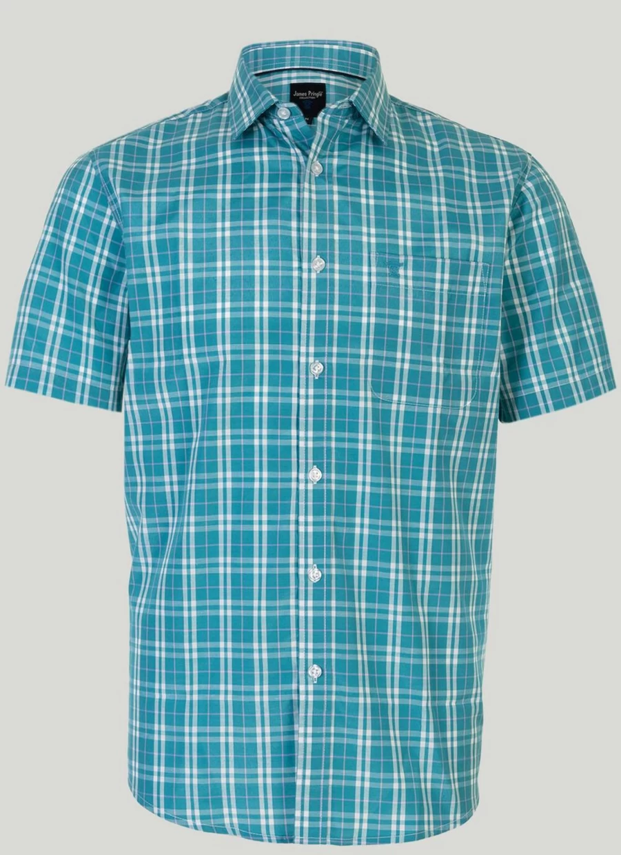 James Pringle Men's Short Sleeve Check Shirt - Classic Plaid Casual Shirt for Men