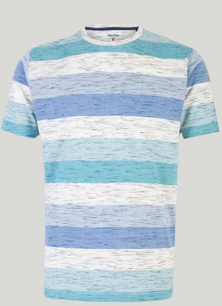 James Pringle Men's Stripe Space Dye Cotton T-Shirt - Soft Crewneck Tee