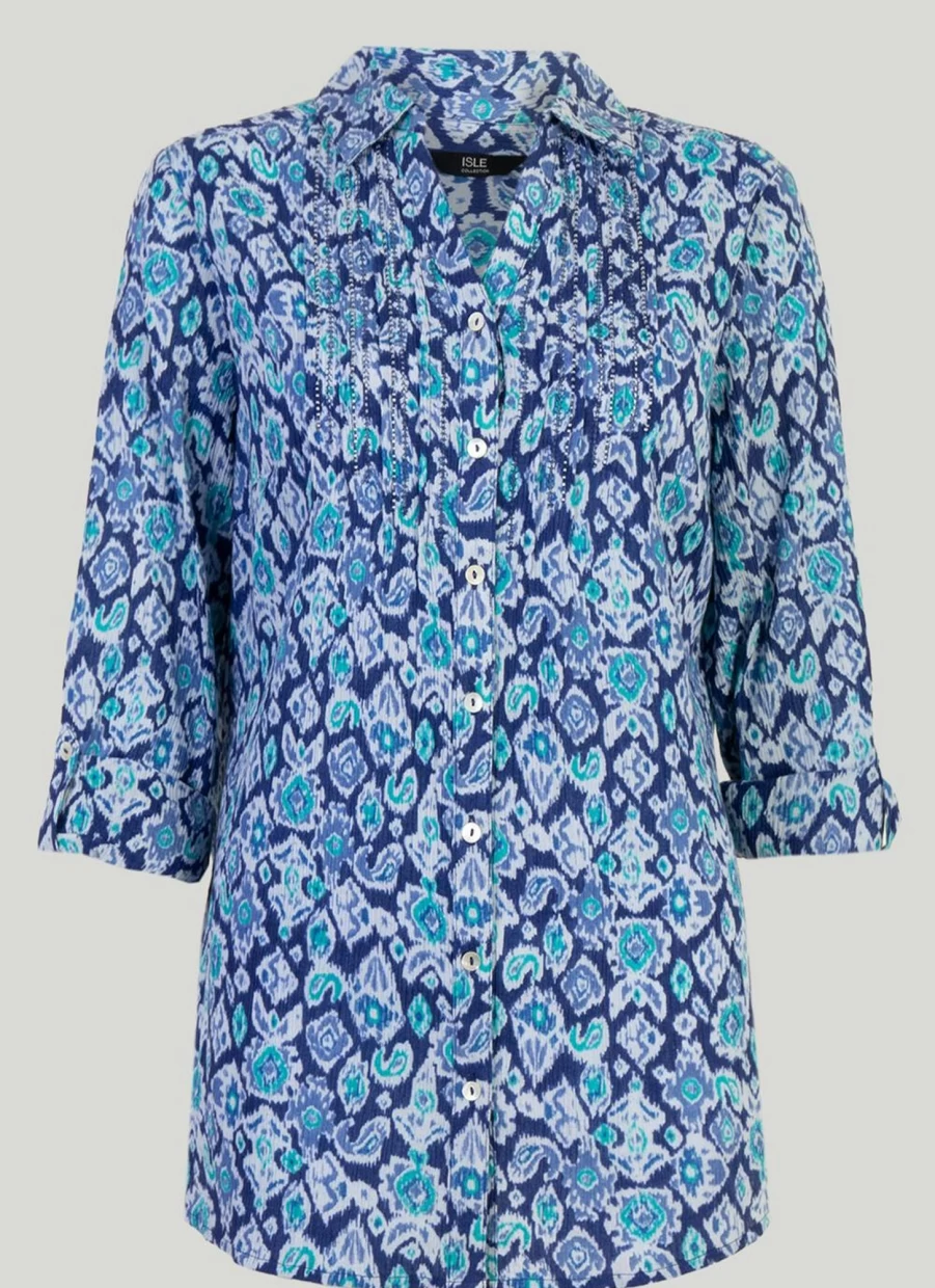 "Isle Women's Beaded Print Blouse - Stylish Floral Embroidered Top"