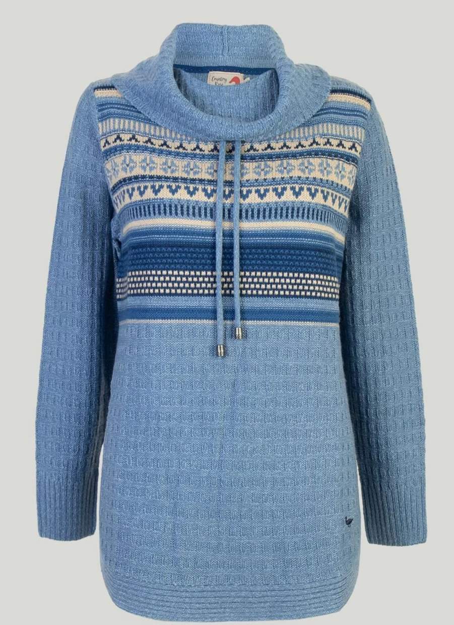 Country Rose Women's Fairisle Cowl Neck Jumper - Cozy Knit Sweater Winter Warm Turtleneck Pullover