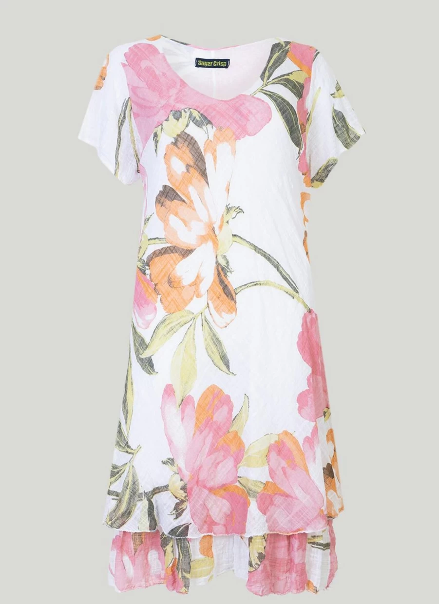 Sugar Crisp Women's Ivory Floral Print Dress - Elegant Flowy Summer Dress