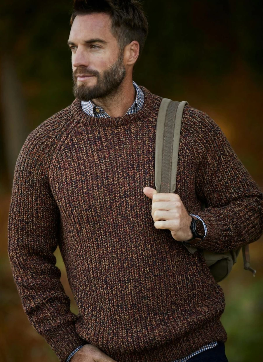 PG Field Men's Fisherman Rib Crew Neck Jumper - Warm Knit Sweater