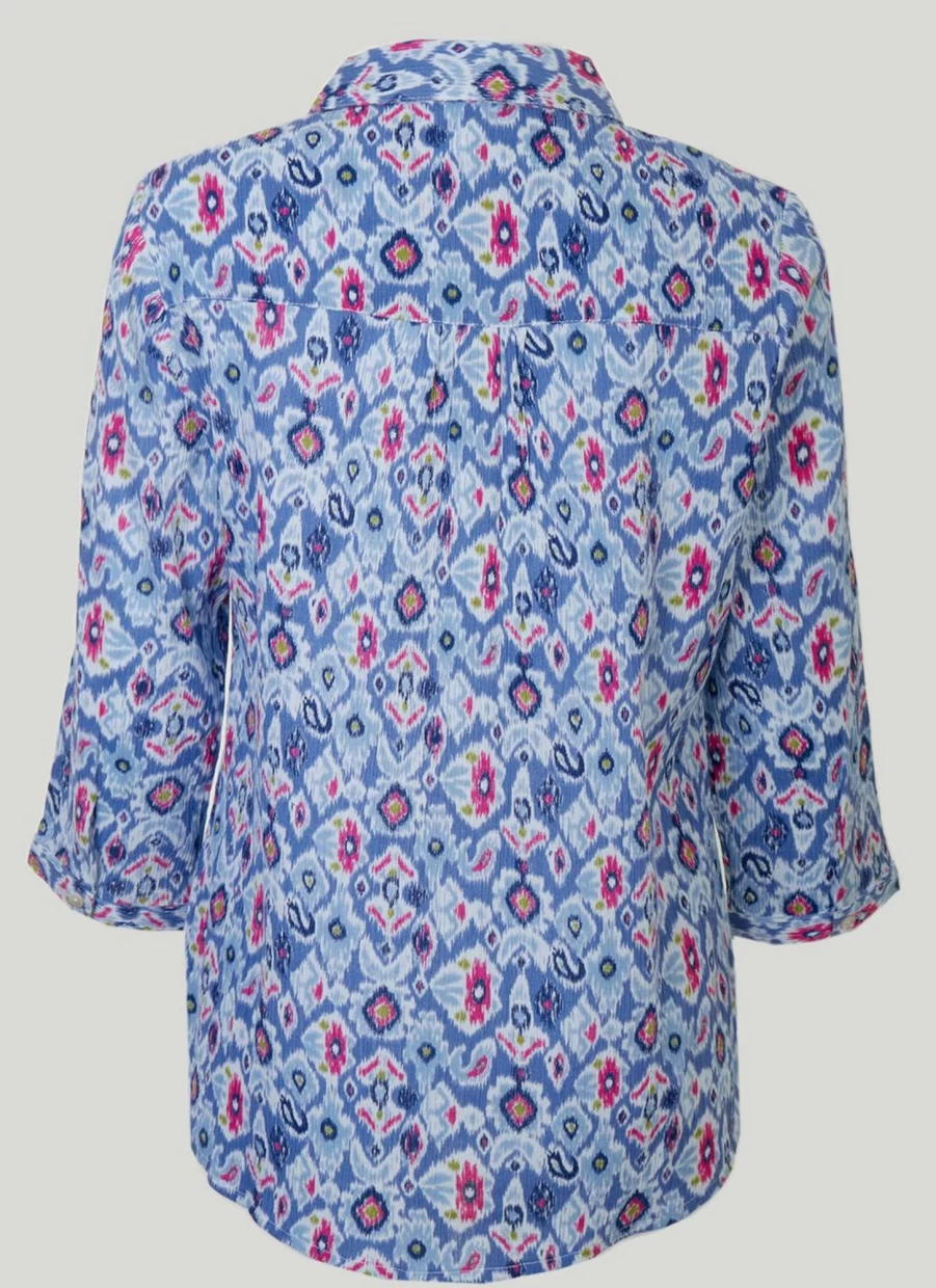 Isle Women's Aztec Crinkle Blouse - Boho Printed Top for Women