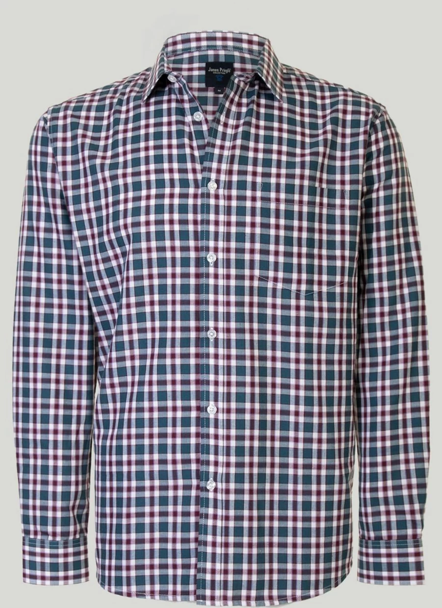 James Pringle Men's Long Sleeve Check Shirt - Classic Plaid Button-Up for Men