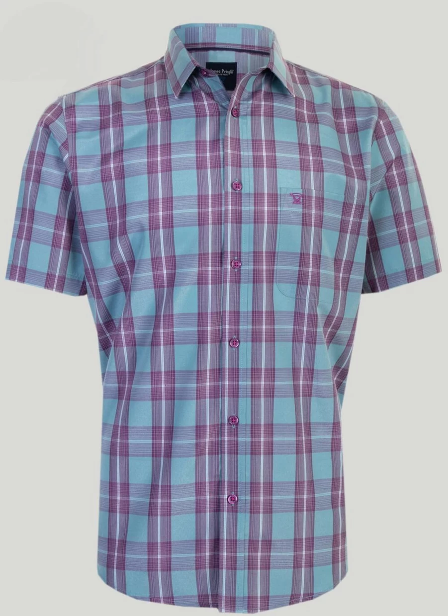 James Pringle Men's Short Sleeve Check Shirt - Classic Plaid Casual Shirt for Men