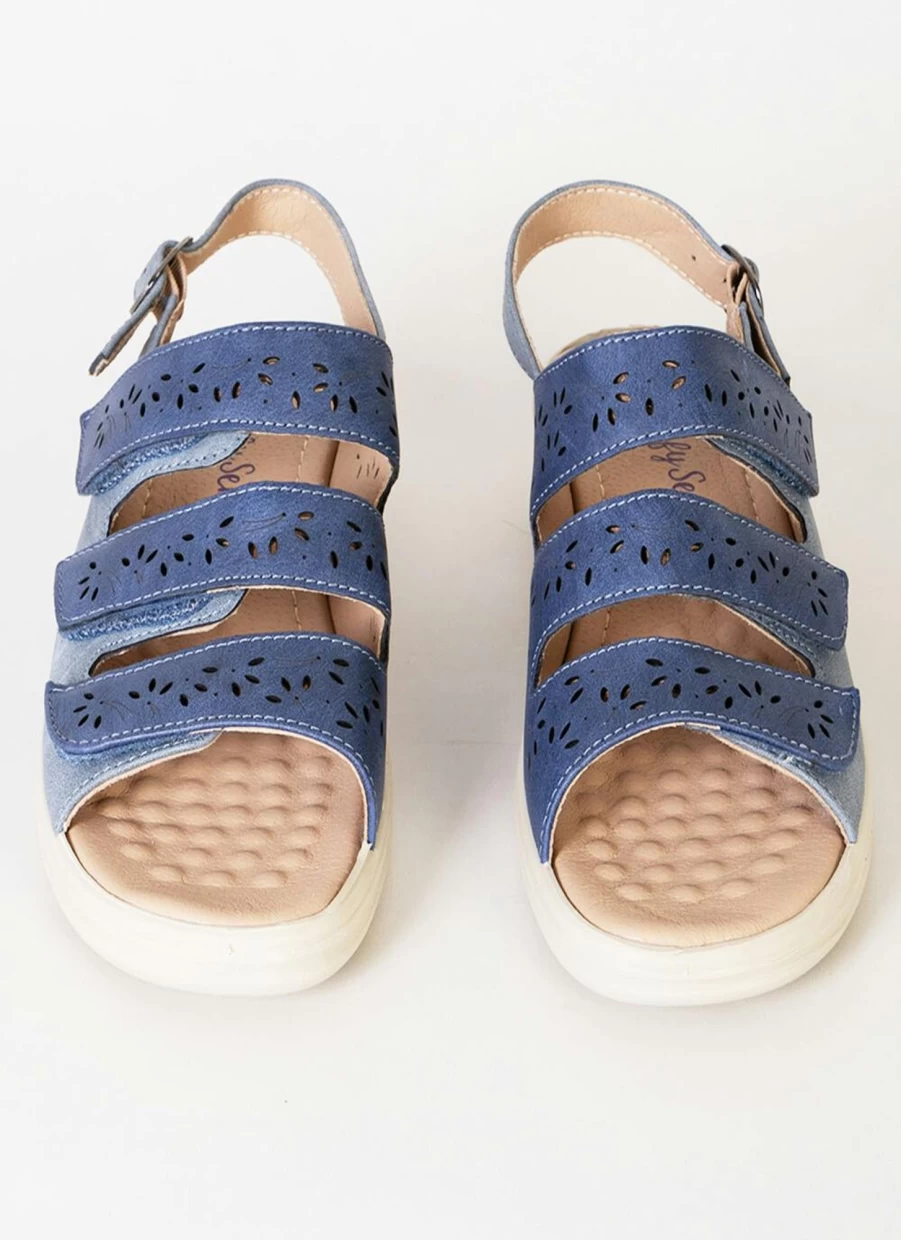 Comfy Sense Women's Blue Triple Strap Comfort Sandals