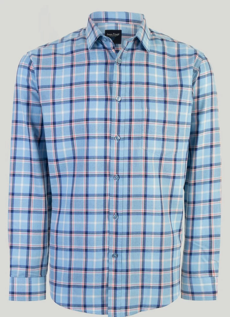 James Pringle Men's Classic Long Sleeve Checkered Shirt - Premium Tartan Plaid Button-Up