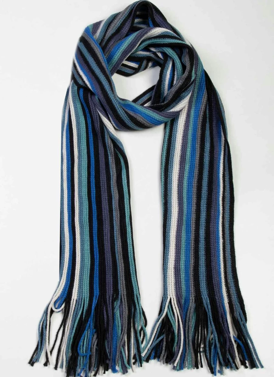 James Pringle Men's Blue Striped Raschel Scarf - Classic Wool Tartan Wrap for Winter