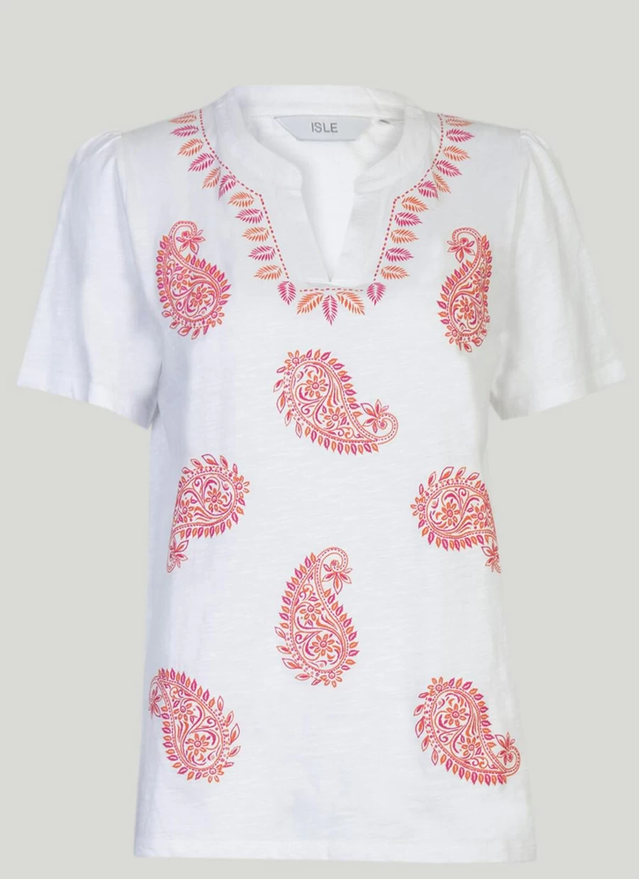 Isle Women's Print Notch Neck T-Shirt - Stylish Casual Tee for Women