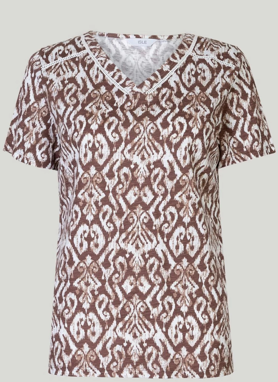Isle Women's Printed V-Neck T-Shirt - Stylish Casual Top for Everyday Wear