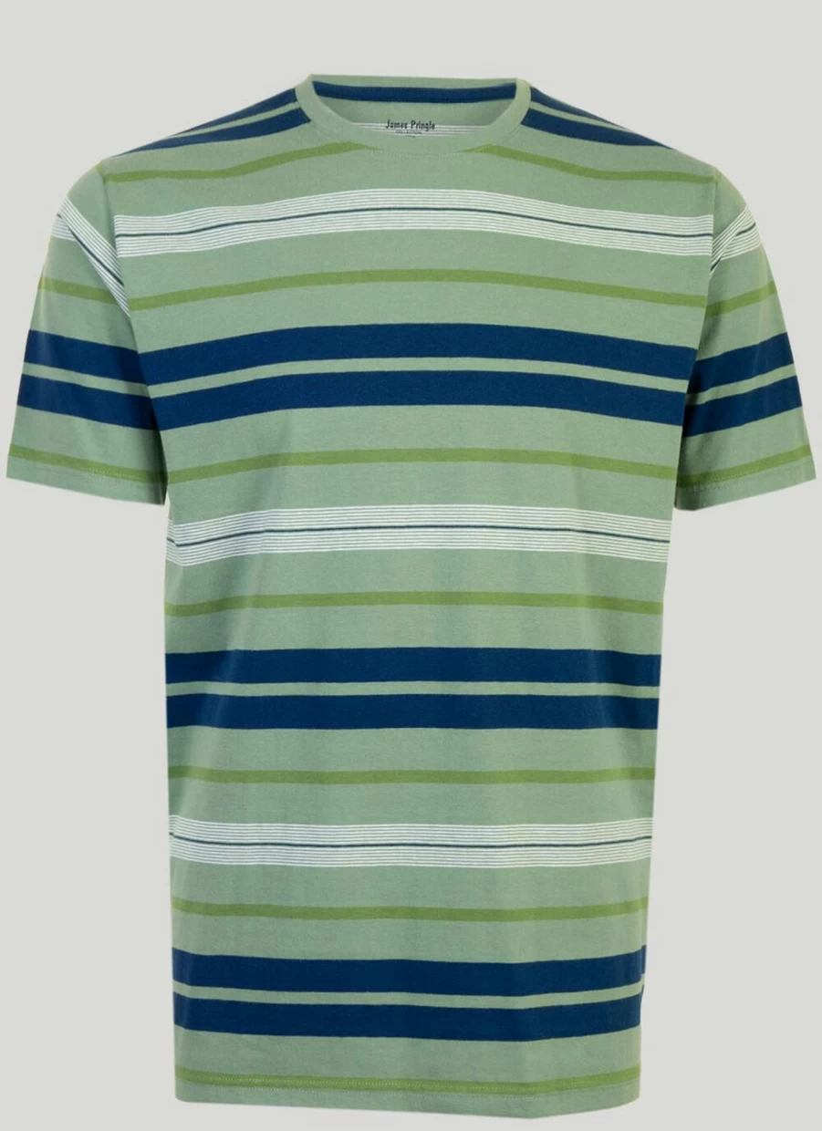 James Pringle Men's Classic Stripe Cotton T-Shirt - Casual Short Sleeve Tee