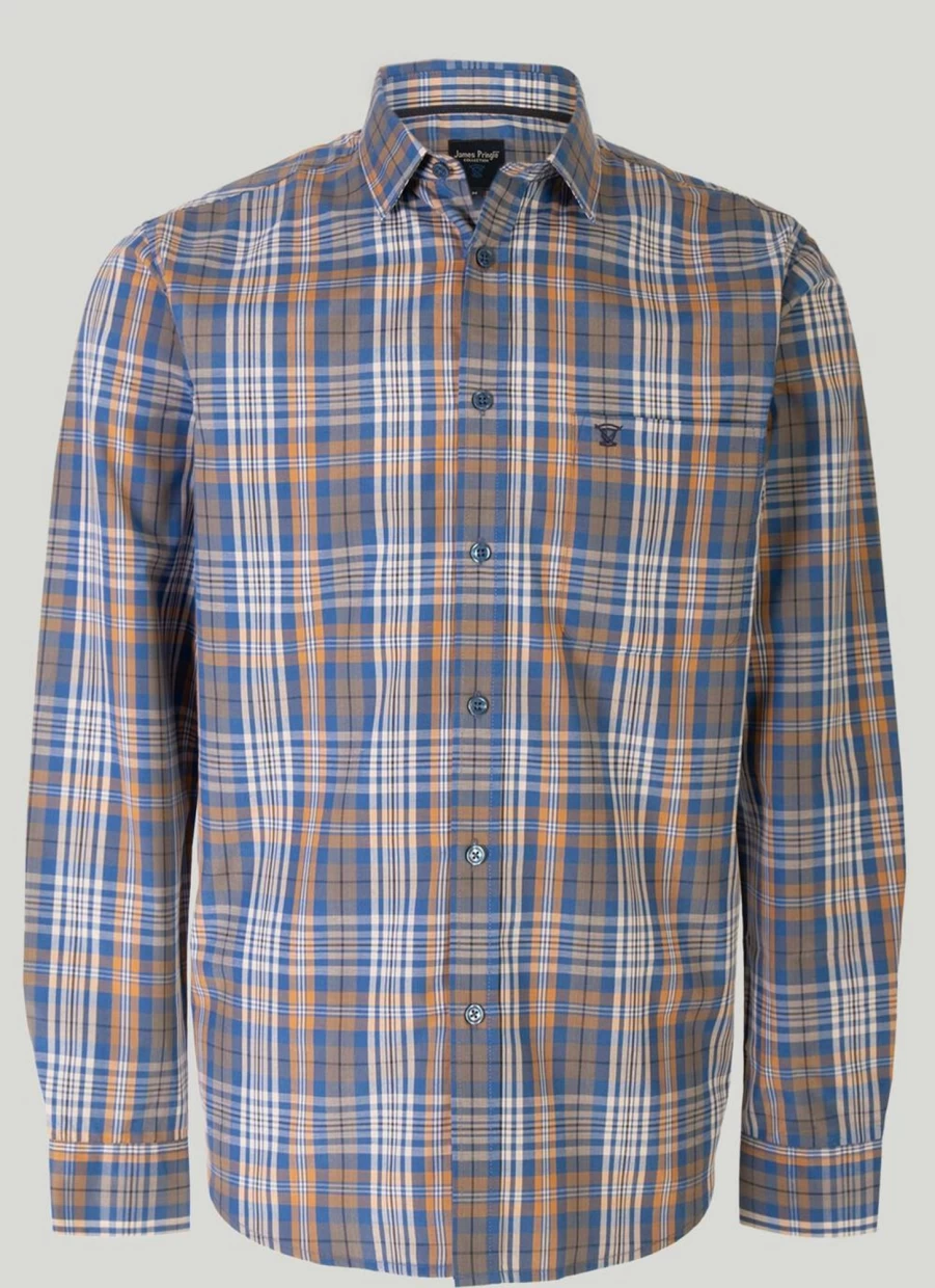 James Pringle Men's Long Sleeve Checkered Shirt - Classic Plaid Button-Up for Men