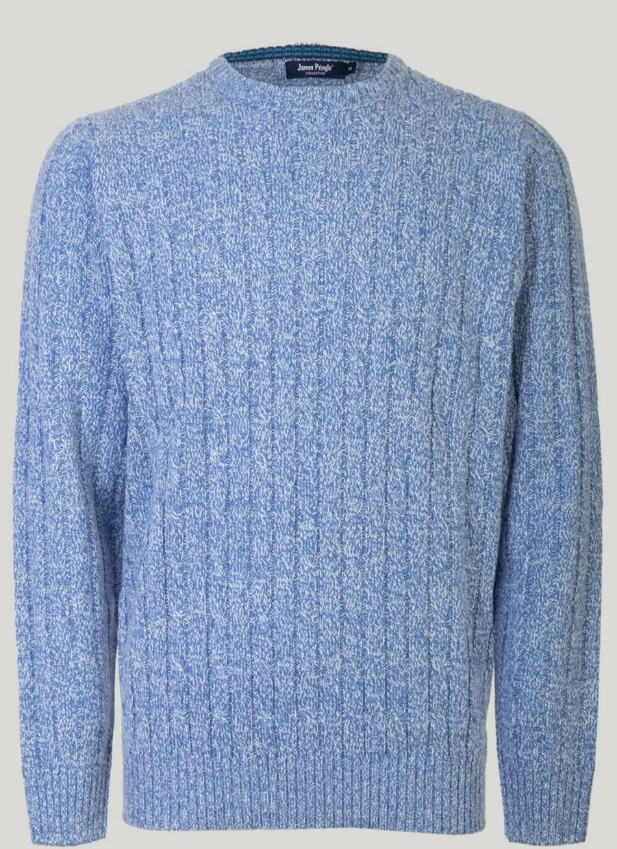 James Pringle Men's Crew Neck Cable Knit Jumper - Classic Wool Sweater for Winter