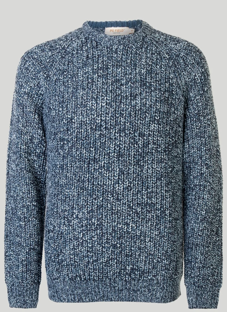 PG Field Men's Fisherman Rib Crew Neck Jumper - Warm Knit Sweater