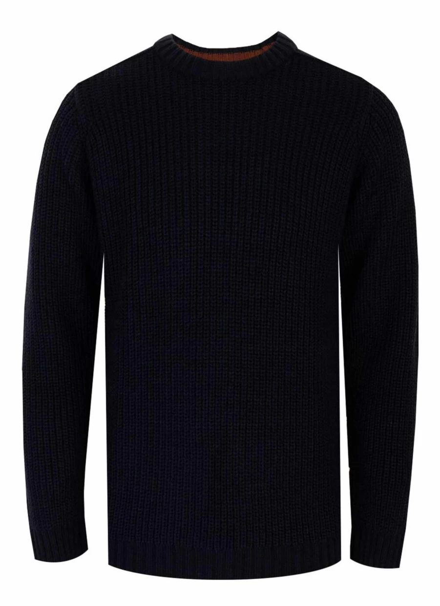 PG FIELD Men's Crew Neck Fisherman Rib Knit Jumper Sweater