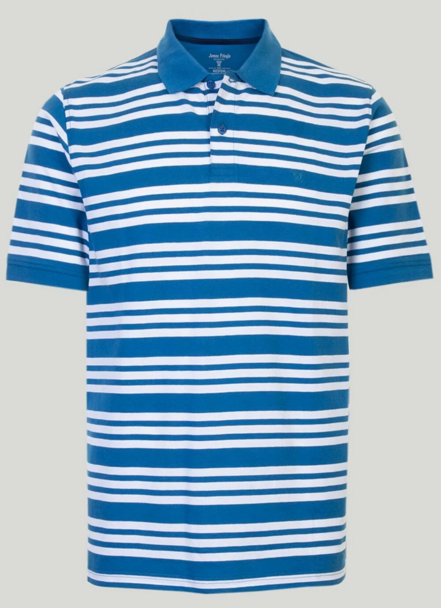 James Pringle Men's Stripe Polo Shirt - Classic Cotton Knit Casual Top