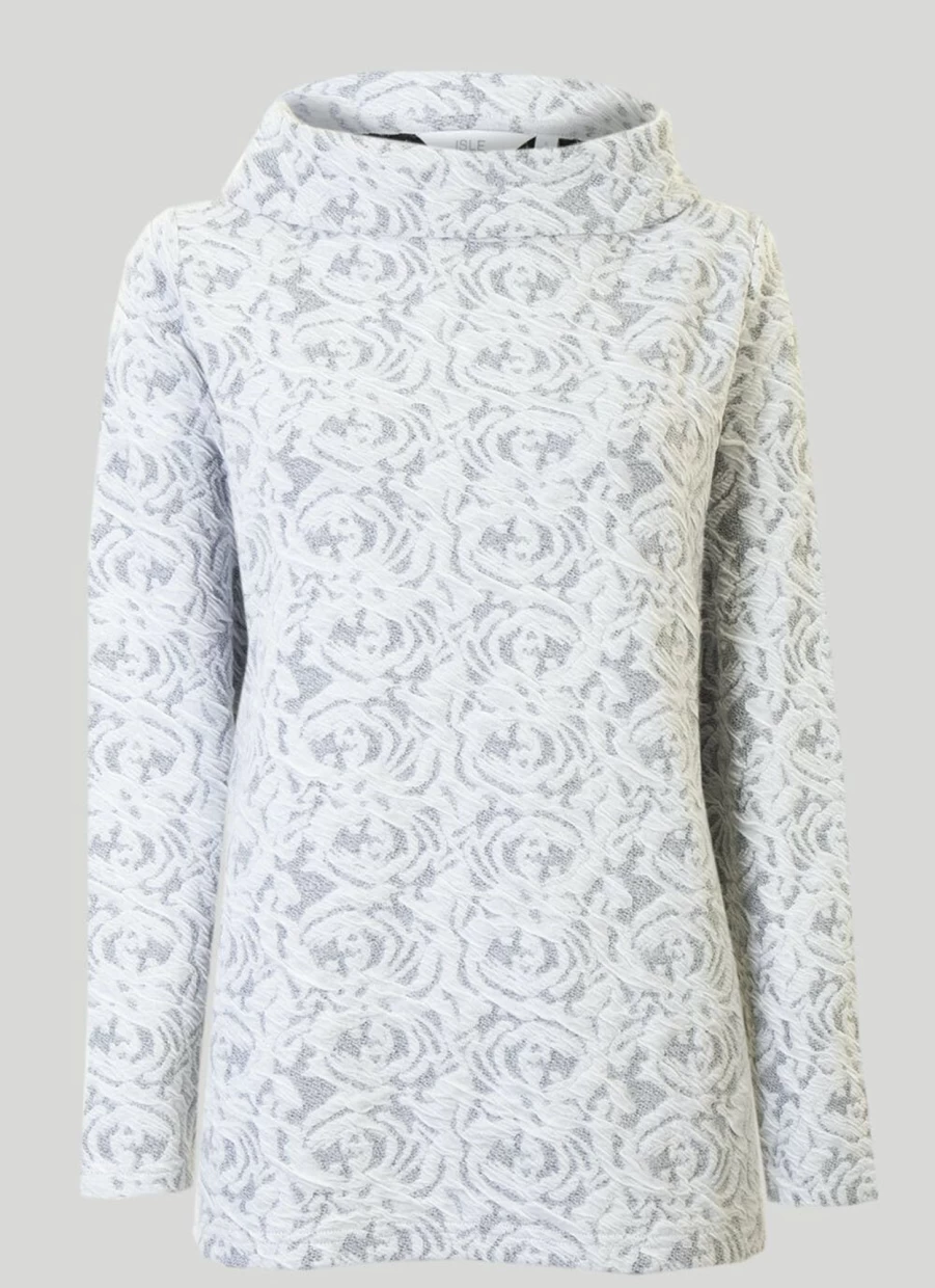 "Isle Women's Floral Jacquard Blouse - Elegant Floral Print Top for Women"