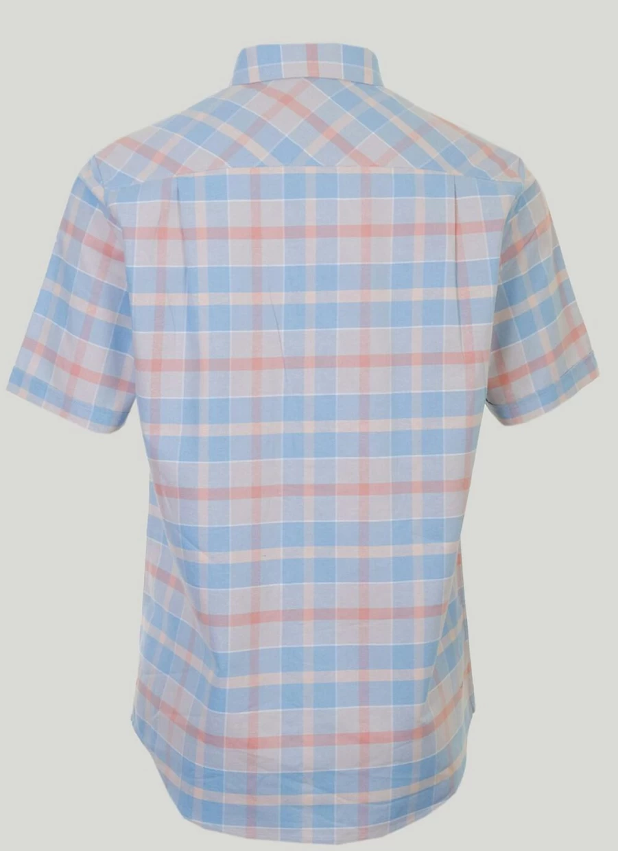 James Pringle Men's Short Sleeve Checkered Oxford Shirt - Classic Casual Button-Down Top