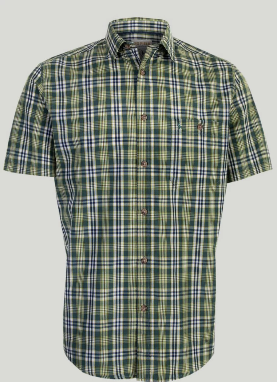 PG Field Men's Classic Short Sleeve Checkered Shirt - Casual Plaid Button-Up Top