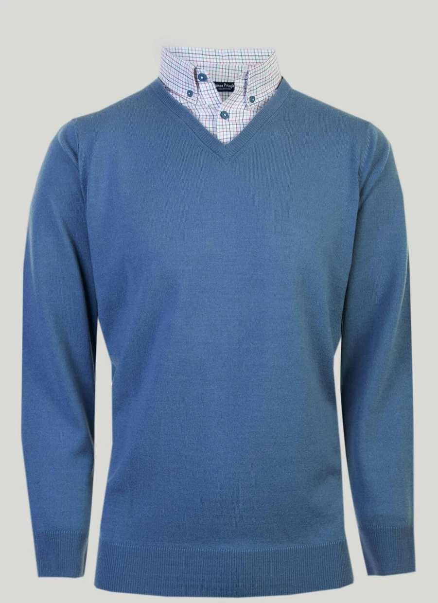 James Pringle Men's Mock Neck V-Neck Jumper - Classic Knit Sweater