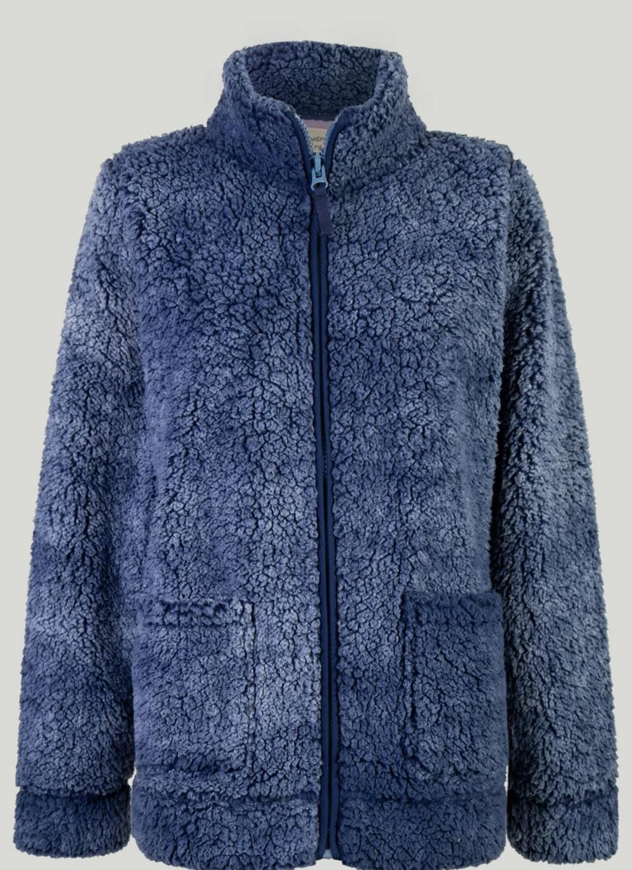 Country Rose Women's Blue Sherpa Fleece Jacket - Cozy & Warm Winter Wear