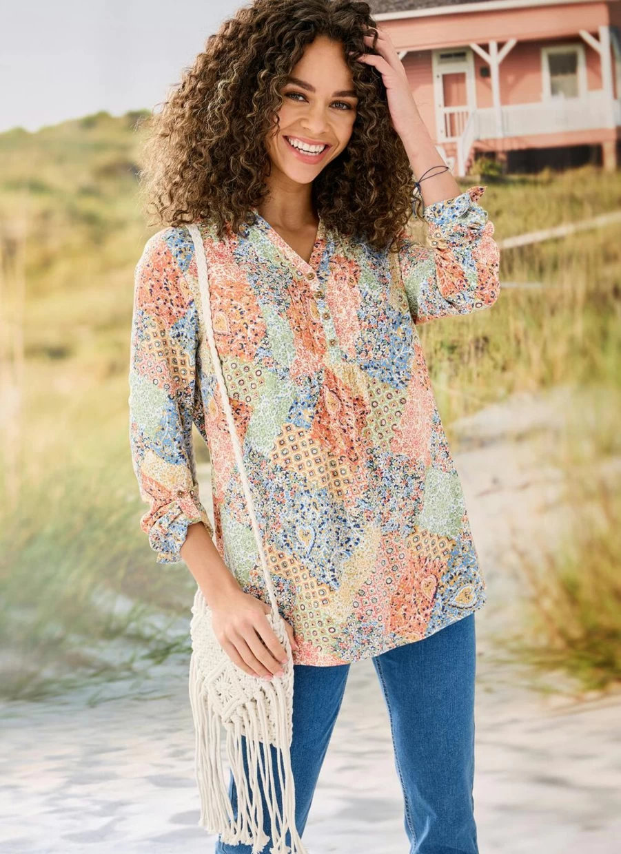 Country Rose Women's Printed Orange Blouse - Floral Summer Top Fashion