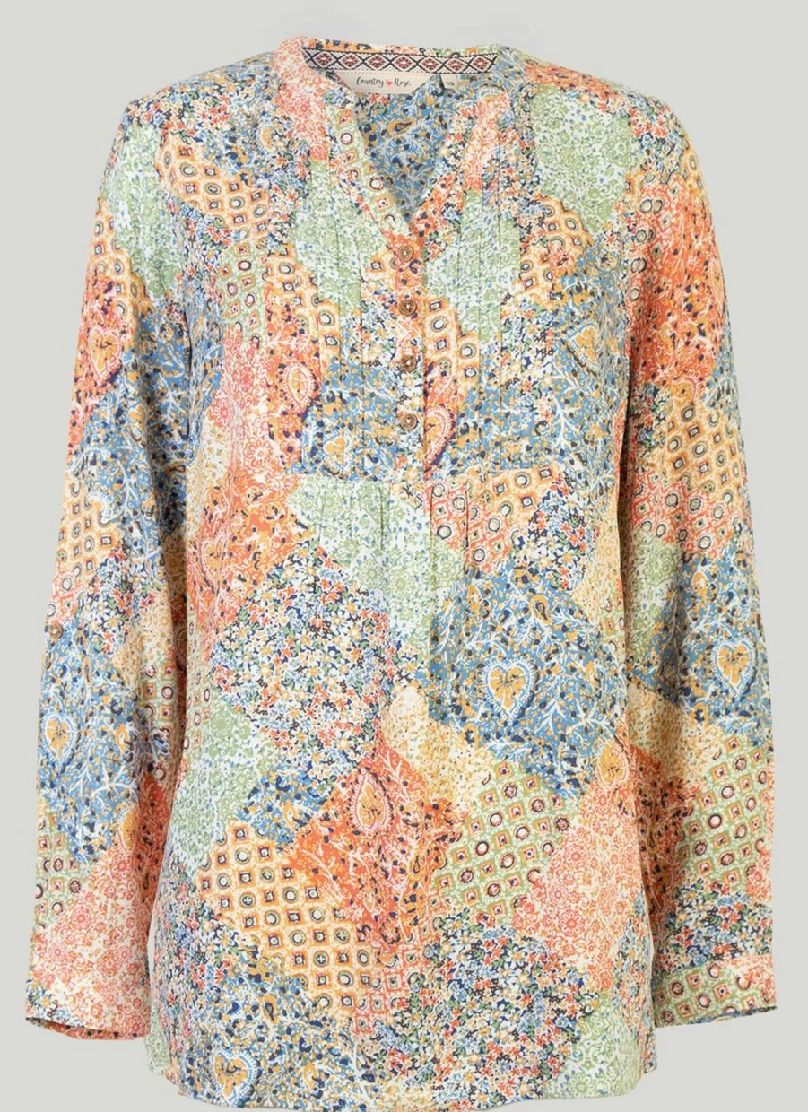 Country Rose Women's Printed Orange Blouse - Floral Summer Top Fashion