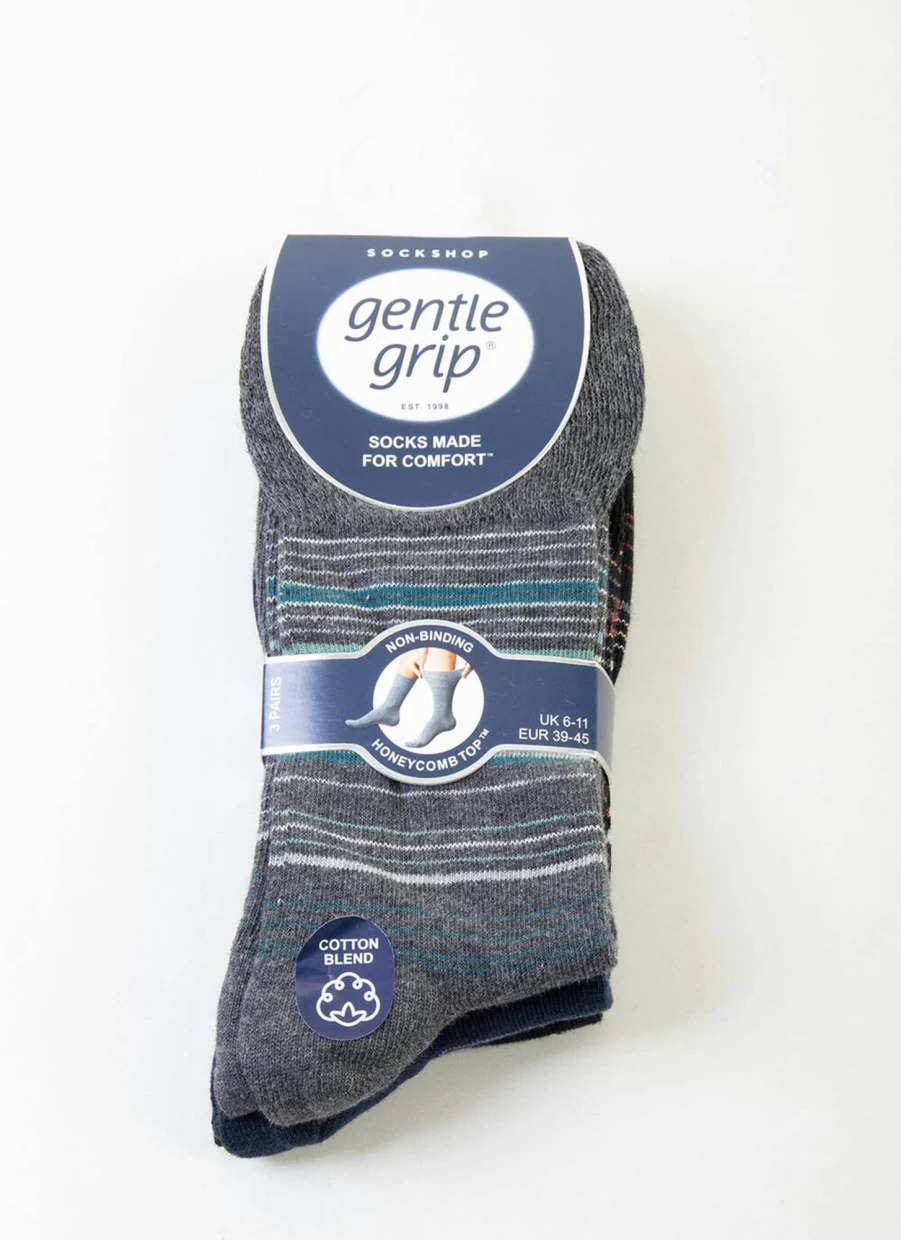 Gentle Grip Men's 3 Pack Striped Crew Socks - Comfortable & Durable Athletic Socks for Everyday Wear