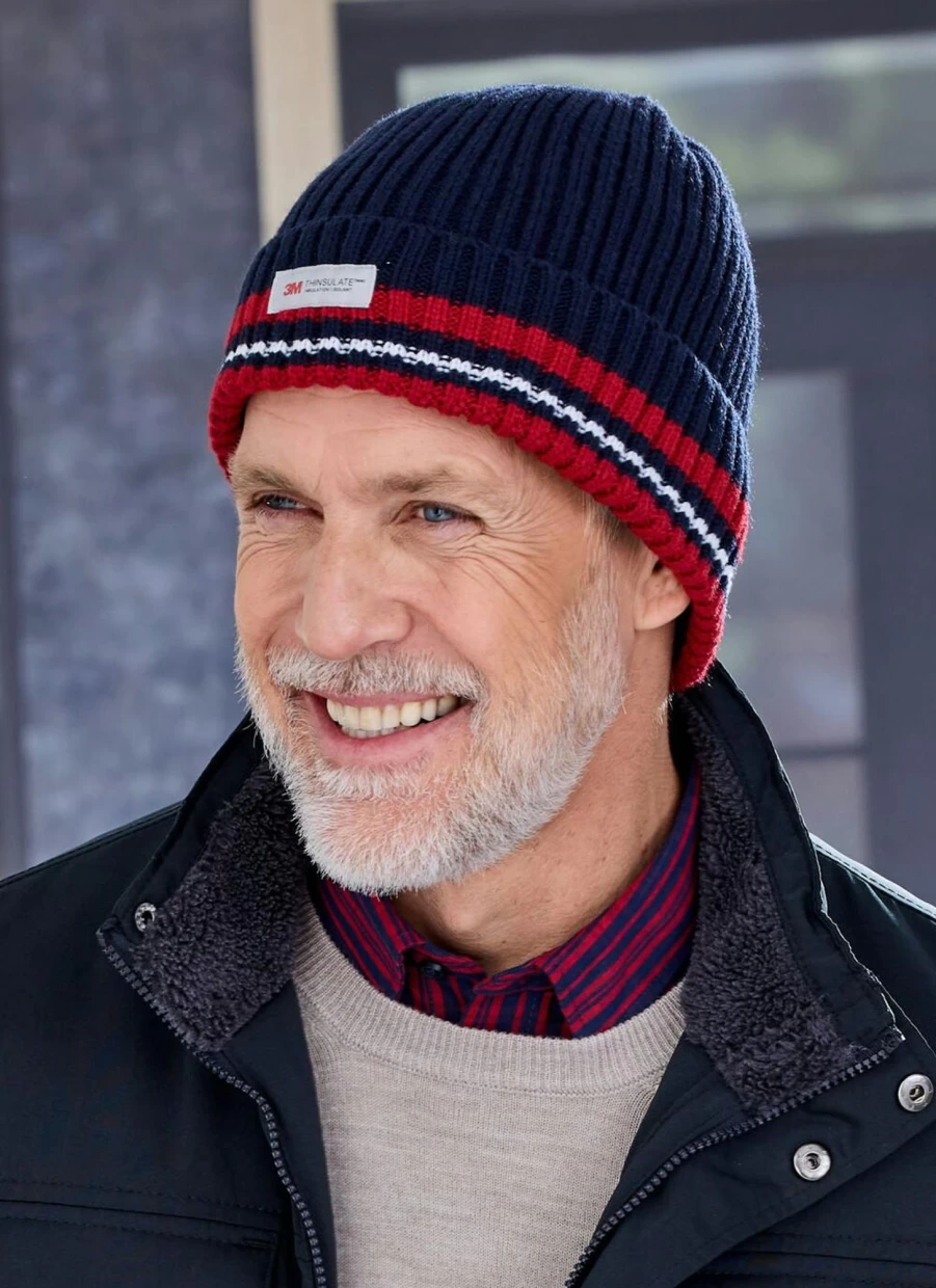 James Pringle Men's Thinsulate Stripe Beanie Hat for Winter Warmth