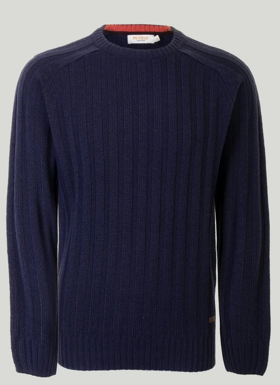 PG Field Men's Crew Neck Ribbed Knit Jumper Slim Fit Casual Pullover Sweater