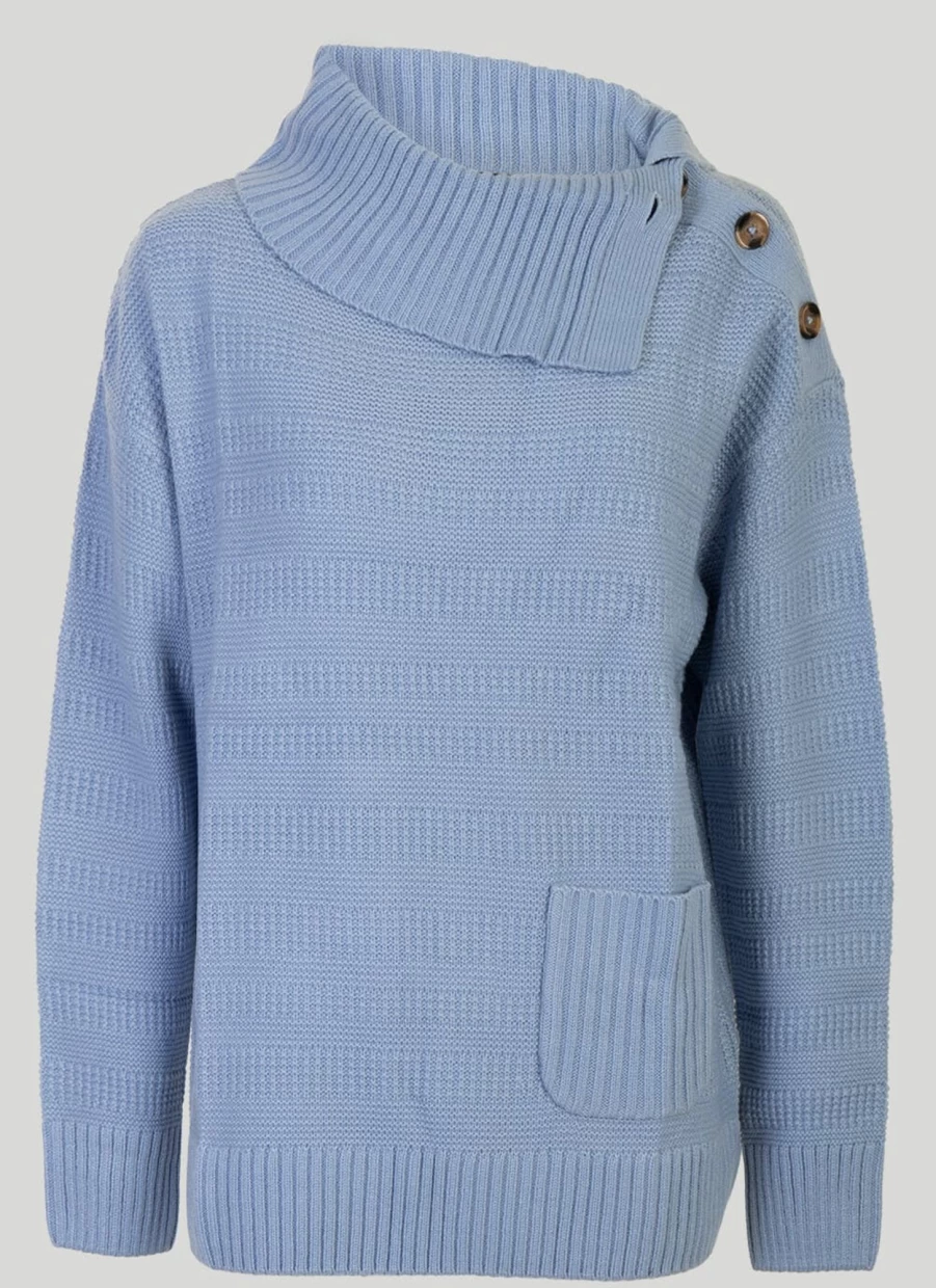 "Isle Women's Denim High Neck Jumper - Stylish Casual Knitwear"
