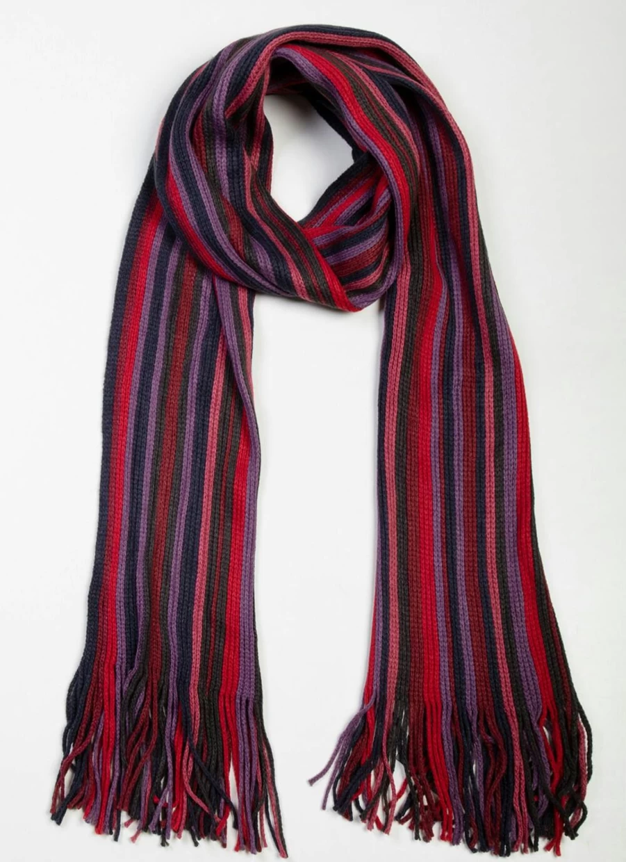 James Pringle Men's Burgundy Striped Raschel Knit Scarf - Warm Winter Fashion Accessory