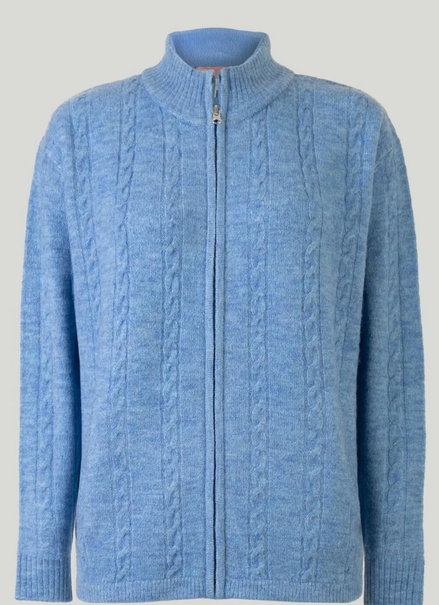 Country Rose Women's Cable Knit Zip-Up Cardigan Cozy Winter Sweater